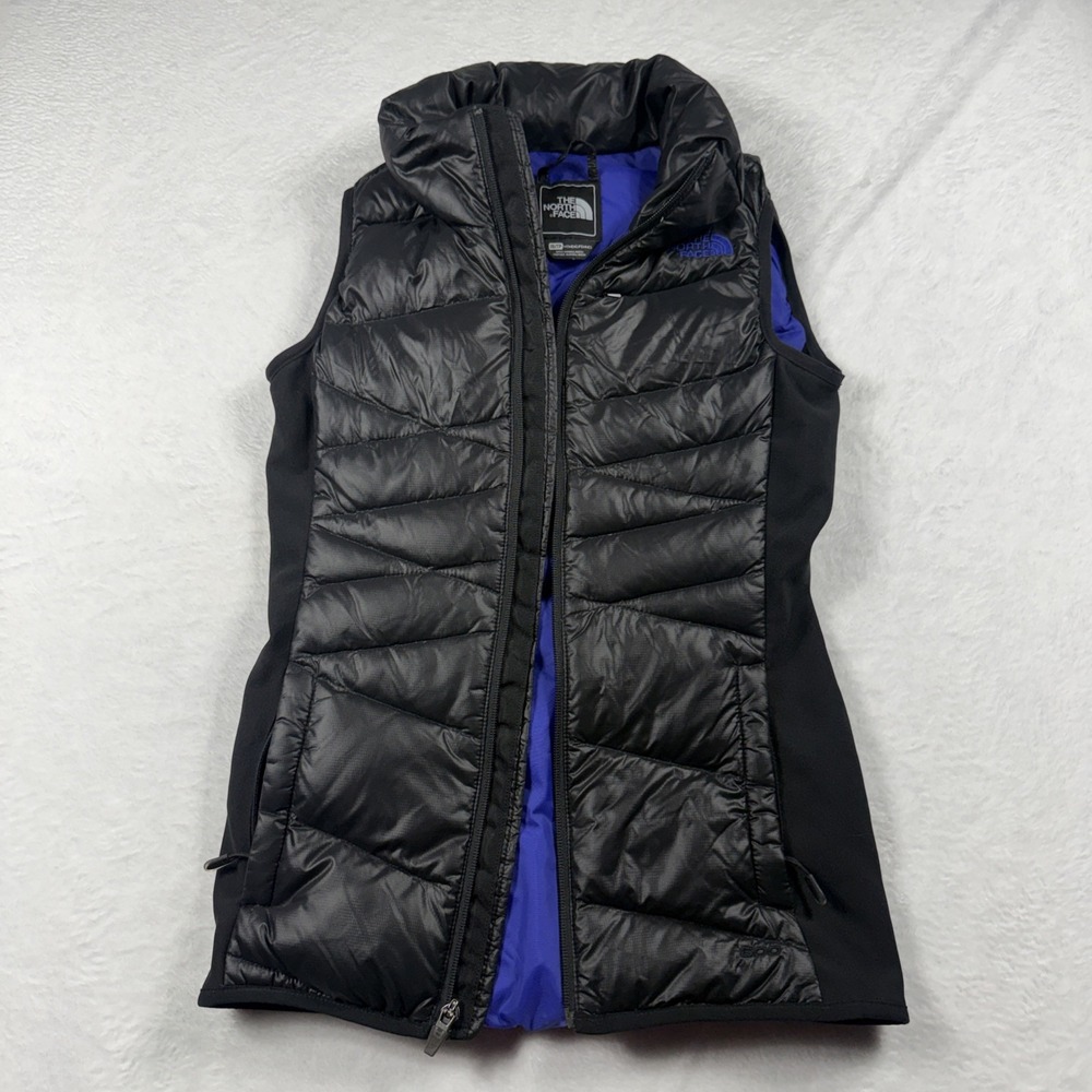 North Face Vest Women XS Black Purple 600 Down Insulated Full Zip Puffer